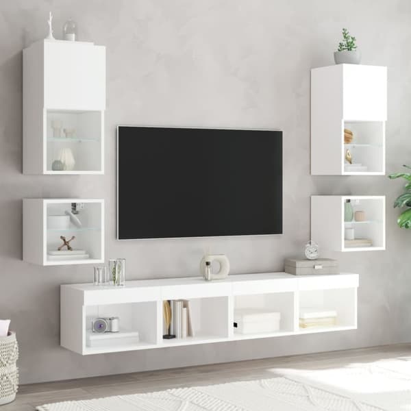 vidaXL Yöpöytä LED-valoilla seinäkiinnitettävä valkoinen -  TV-tasot