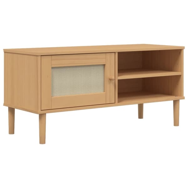 vidaXL tv-bord SENJA 106x40x49 cm rattan-look massivt fyrretræ brun -  TV-møbler