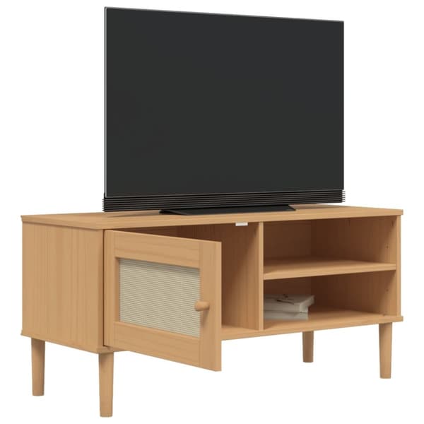 vidaXL tv-bord SENJA 106x40x49 cm rattan-look massivt fyrretræ brun -  TV-møbler