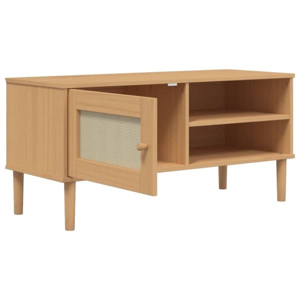 vidaXL tv-bord SENJA 106x40x49 cm rattan-look massivt fyrretræ brun -  TV-møbler