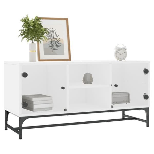 vidaXL Tv-bänk med glasdörrar vit 102x37x50 cm -  TV-bänkar