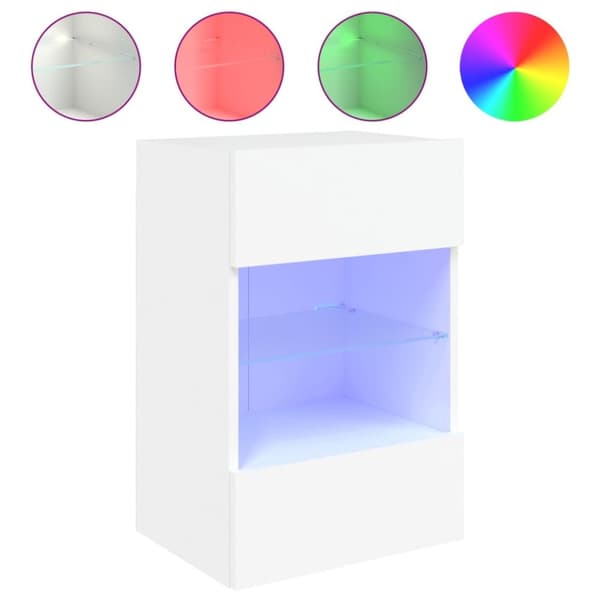 vidaXL væghængt tv-bord med LED-lys 40x30x60,5 cm hvid - TV-møbler