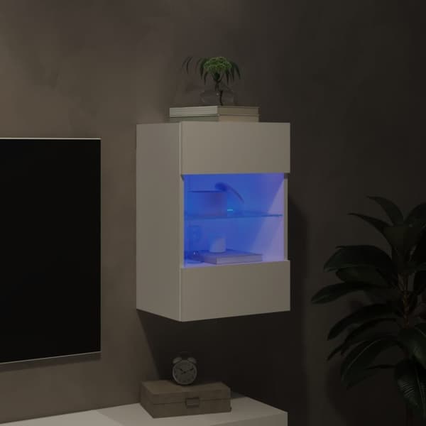 vidaXL væghængt tv-bord med LED-lys 40x30x60,5 cm hvid - TV-møbler