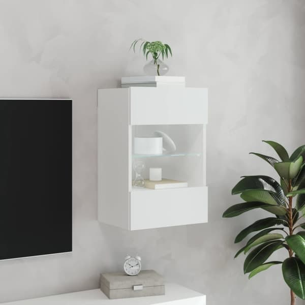 vidaXL væghængt tv-bord med LED-lys 40x30x60,5 cm hvid - TV-møbler