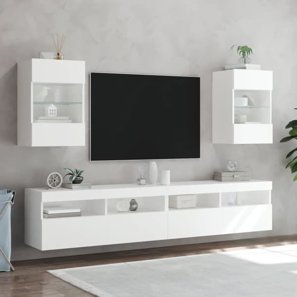 vidaXL væghængt tv-bord med LED-lys 40x30x60,5 cm hvid - TV-møbler