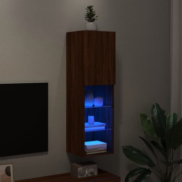 vidaXL TV-taso LED-valoilla ruskea tammi 30,5x30x102 cm -  TV-tasot
