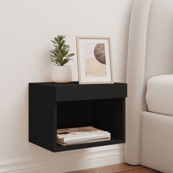 vidaXL Väggmonterade sängbord med LED-lampor 2 st svart -  TV-bänkar