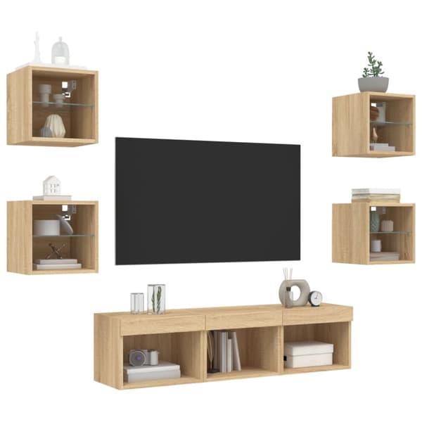 vidaXL Tv-bänk 7 delar LED sonoma-ek konstruerat trä - TV-bänkar
