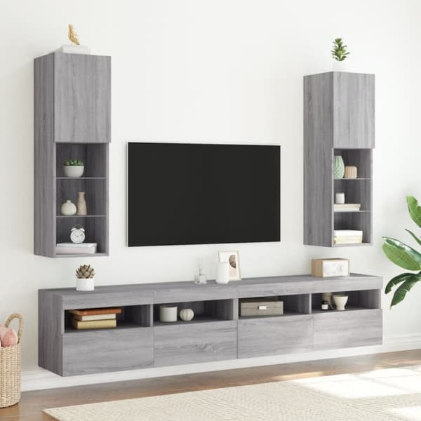 vidaXL tv-bord med LED-lys 30,5x30x102 cm grå sonoma-eg -  TV-møbler