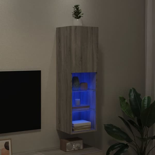 vidaXL tv-bord med LED-lys 30,5x30x102 cm grå sonoma-eg -  TV-møbler