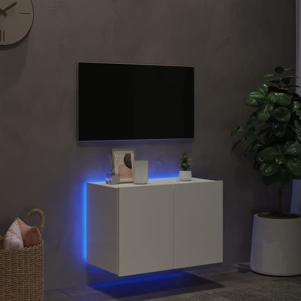 vidaXL Väggmonterad tv-bänk LED vit 60x35x41 cm - TV-bänkar