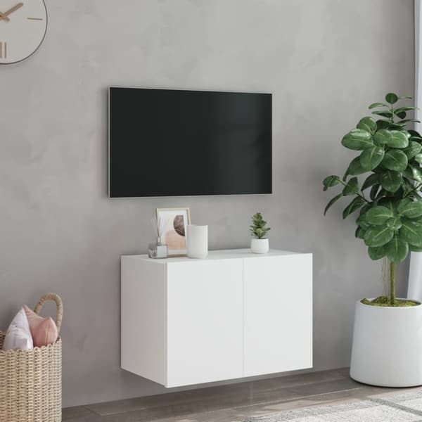 vidaXL Väggmonterad tv-bänk LED vit 60x35x41 cm - TV-bänkar