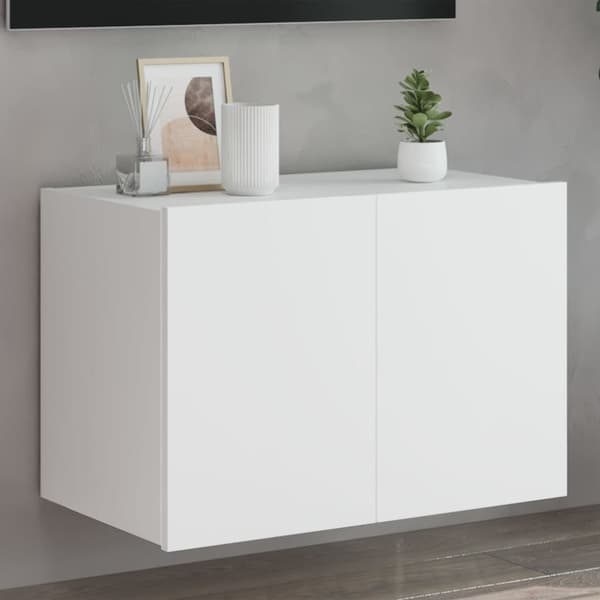 vidaXL Väggmonterad tv-bänk LED vit 60x35x41 cm - TV-bänkar