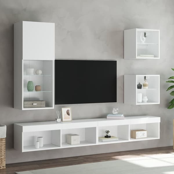 vidaXL sengeborde 2 stk. med LED-lys væghængt hvid - TV-møbler