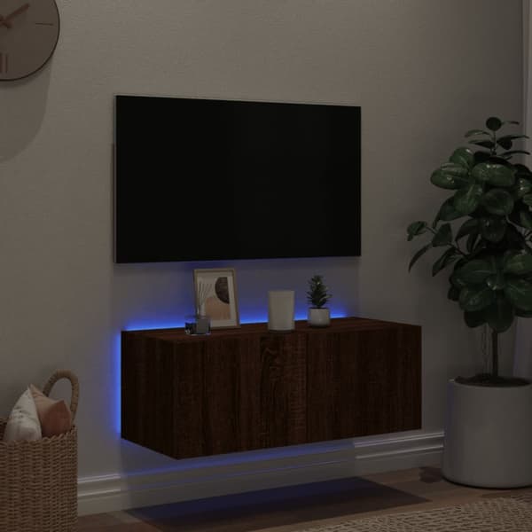 vidaXL Väggmonterad tv-bänk LED brun ek 80x35x31 cm -  TV-bänkar