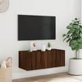 Miniatyrbild 5 av 11: vidaXL Väggmonterad tv-bänk LED brun ek 80x35x31 cm -  TV-bänkar