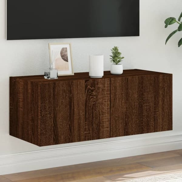 vidaXL Väggmonterad tv-bänk LED brun ek 80x35x31 cm -  TV-bänkar