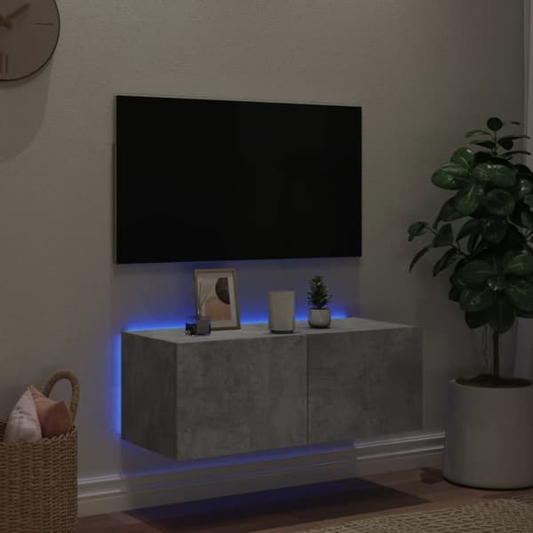vidaXL væghængt tv-bord med LED-lys 80x35x31 cm betongrå - TV-møbler