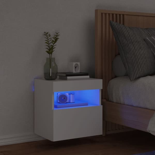 vidaXL væghængt tv-bord med LED-lys 40x30x40 cm hvid -  TV-møbler