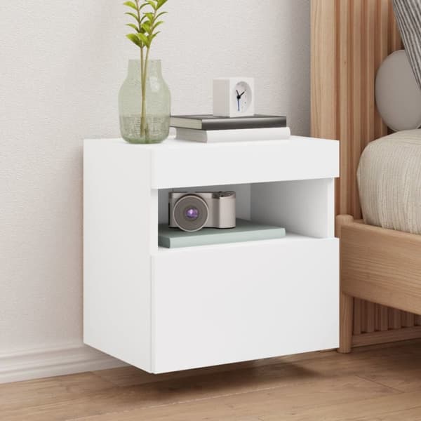 vidaXL væghængt tv-bord med LED-lys 40x30x40 cm hvid -  TV-møbler