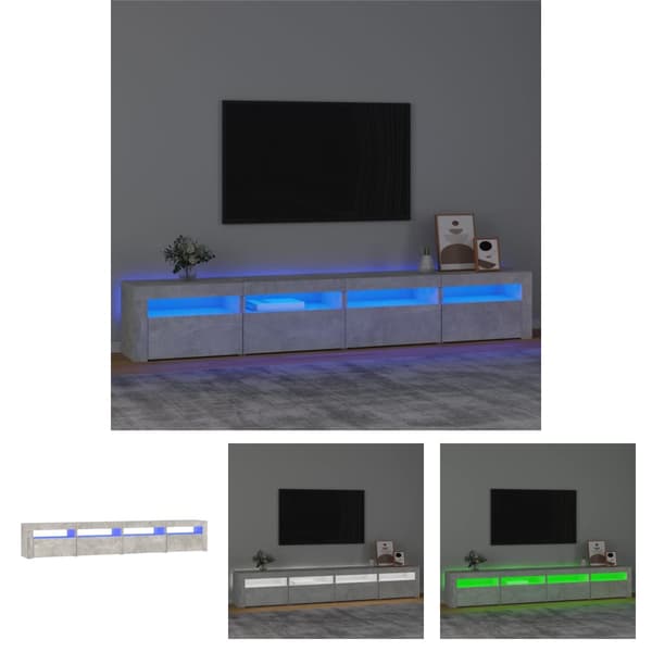 The Living Store sengebord med LED-lys 240x35x40 cm betongrå -  TV-møbler