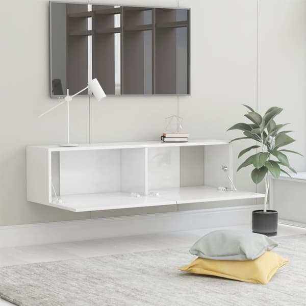 The Living Store tv-bord 120x30x30 cm konstrueret træ hvid højglans -  TV-møbler