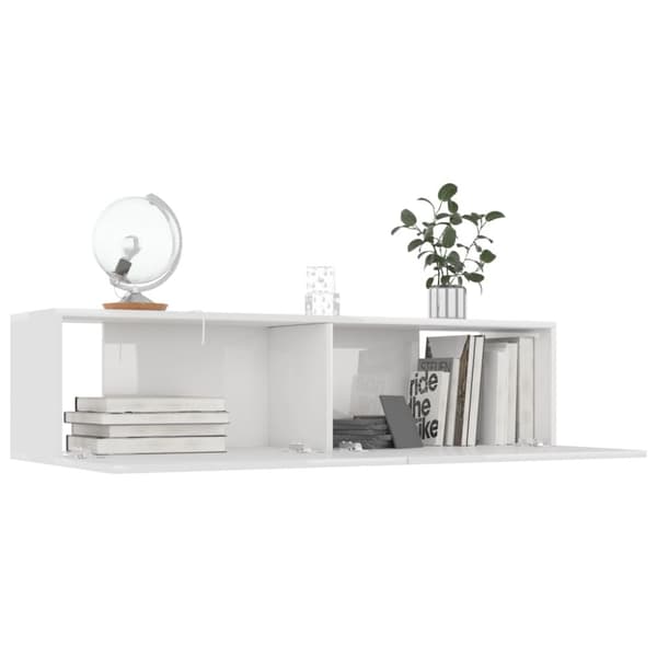 The Living Store tv-bord 120x30x30 cm konstrueret træ hvid højglans -  TV-møbler
