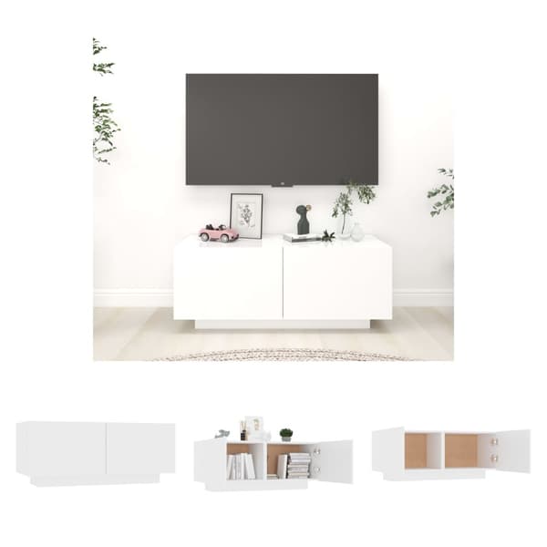 The Living Store tv-bord 100x35x40 cm konstrueret træ hvid - TV-møbler