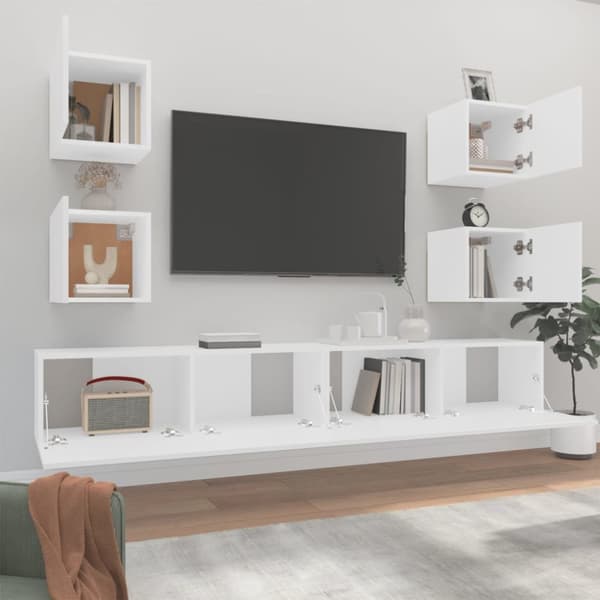 The Living Store tv-skabssæt 6 dele konstrueret træ hvid - TV-møbler