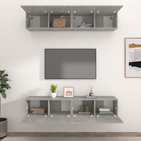 The Living Store TV-kaapit 4 kpl betoninharmaa 80x30x30 cm tekninen puu - TV-tasot