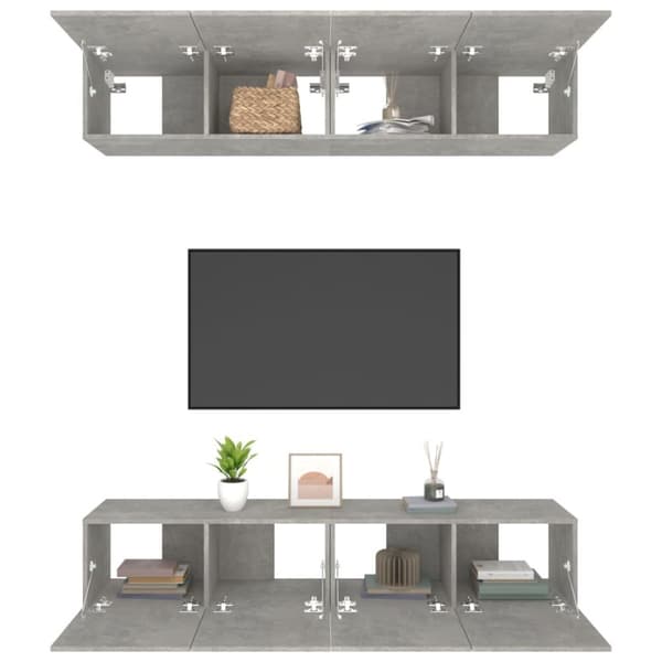 The Living Store TV-kaapit 4 kpl betoninharmaa 80x30x30 cm tekninen puu - TV-tasot