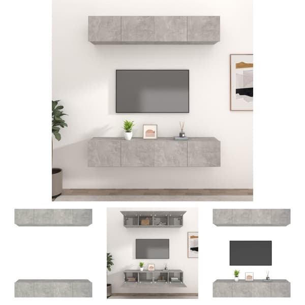 The Living Store TV-kaapit 4 kpl betoninharmaa 80x30x30 cm tekninen puu - TV-tasot