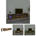 Miniatyrbild 1 av 11: The Living Store Tv-bänk med LED-belysning rökfärgad ek 215x36,5x40 cm -  TV-bänkar