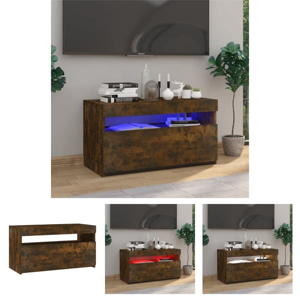 The Living Store tv-bord med LED-lys 75x35x40 cm røget egetræsfarve -  TV-møbler