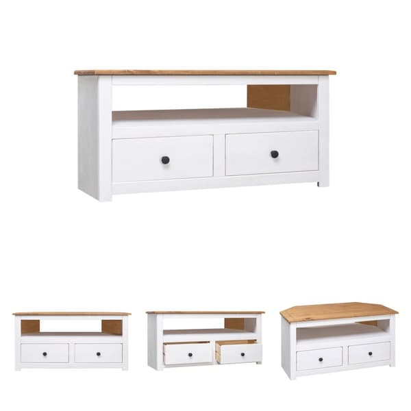 The Living Store tv-skænk 93 x 49 x 49 cm massivt fyrretræ Panama hvid -  TV-møbler