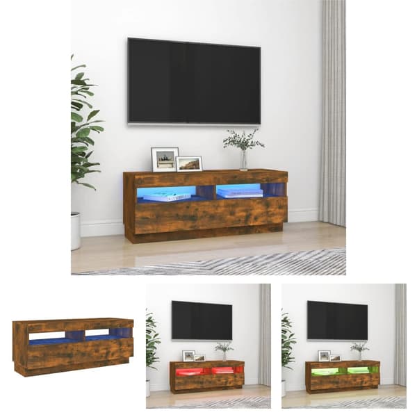 The Living Store Tv-bänk med LED-belysning rökfärgad ek 100x35x40 cm -  TV-bänkar