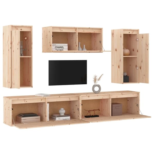 The Living Store tv-skabe 5 dele massivt fyrretræ -  TV-møbler