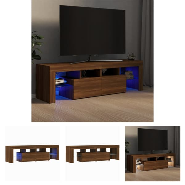 The Living Store Tv-bänk med LED-belysning brun ek 140x36,5x40 cm - TV-bänkar