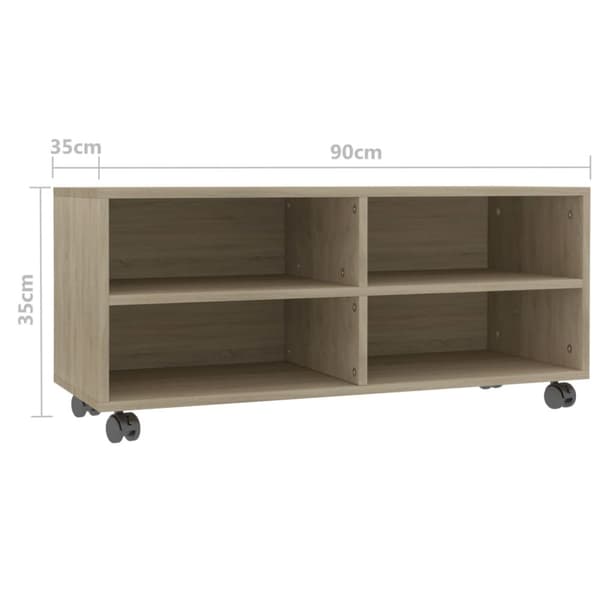 The Living Store Tv-bänk med hjul sonoma ek 90x35x35 cm konstruerat trä - TV-bänkar