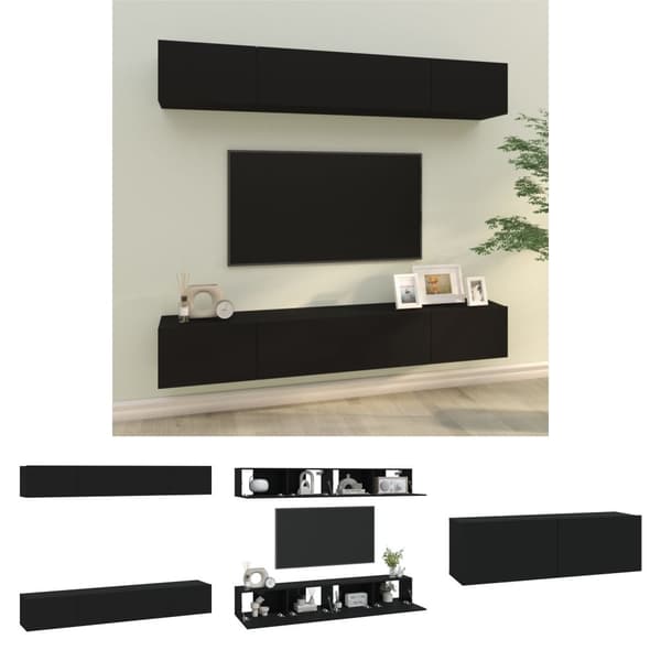 The Living Store væghængte tv-skabe 4 stk. 100x30x30 cm sort - TV-møbler