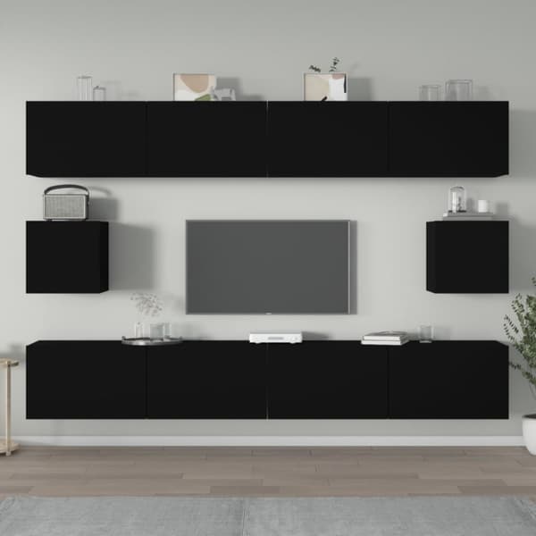 The Living Store tv-skabssæt 6 dele konstrueret træ sort - TV-møbler
