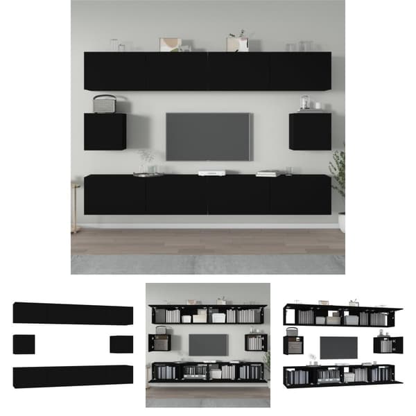 The Living Store tv-skabssæt 6 dele konstrueret træ sort - TV-møbler