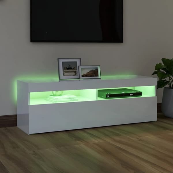 The Living Store tv-skab med LED-lys 120x35x40 cm hvid højglans - TV-møbler