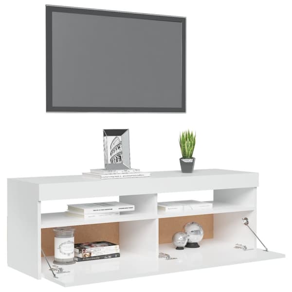 The Living Store tv-skab med LED-lys 120x35x40 cm hvid højglans - TV-møbler