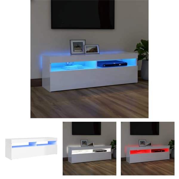 The Living Store tv-skab med LED-lys 120x35x40 cm hvid højglans - TV-møbler