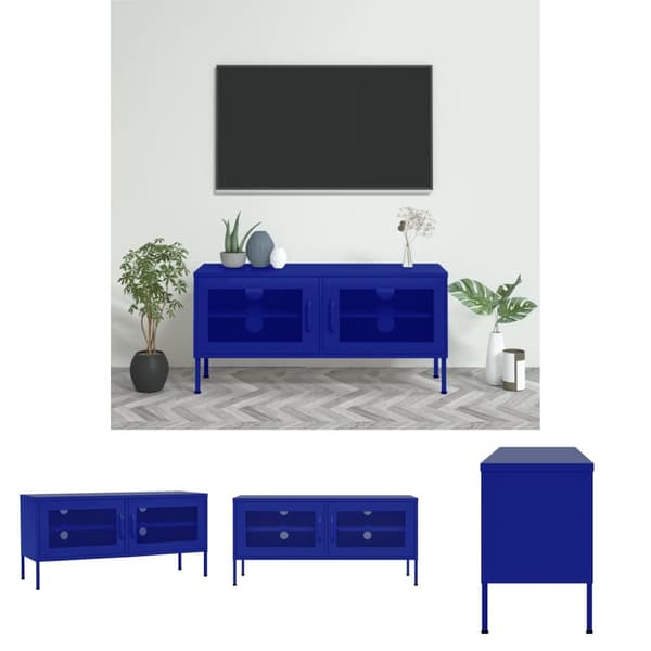 The Living Store Tv-bänk marinblå 105x35x50 cm stål -  TV-bänkar