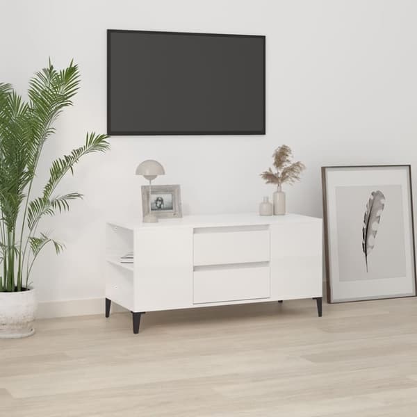 The Living Store TV-taso korkeakiilto valkoinen 102x44,5x50 cm tekninen puu - TV-tasot