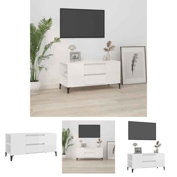 The Living Store TV-taso korkeakiilto valkoinen 102x44,5x50 cm tekninen puu - TV-tasot