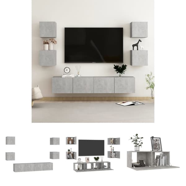 The Living Store tv-skabe 6 dele spånplade betongrå -  TV-møbler