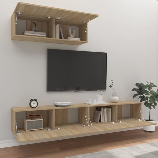 The Living Store Tv-skåp 3 delar sonoma-ek konstruerat trä - TV-bänkar